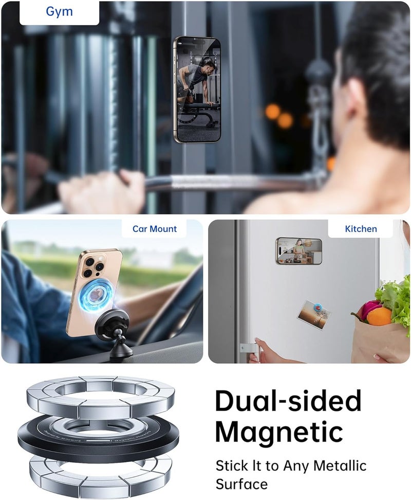 Syncwire Magnetic Phone Ring Holder for MagSafe [2 Pack], 360° Rotation Dual Sided Magnet Grip Cell Phone Ring Stand Finger Kickstand Compatible with iPhone 17 16 15 14 13 12 Pro Max fits MagSafe - Image 4